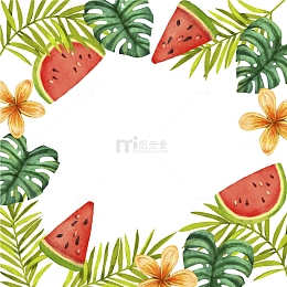 西瓜植物夏天绿色水彩边框