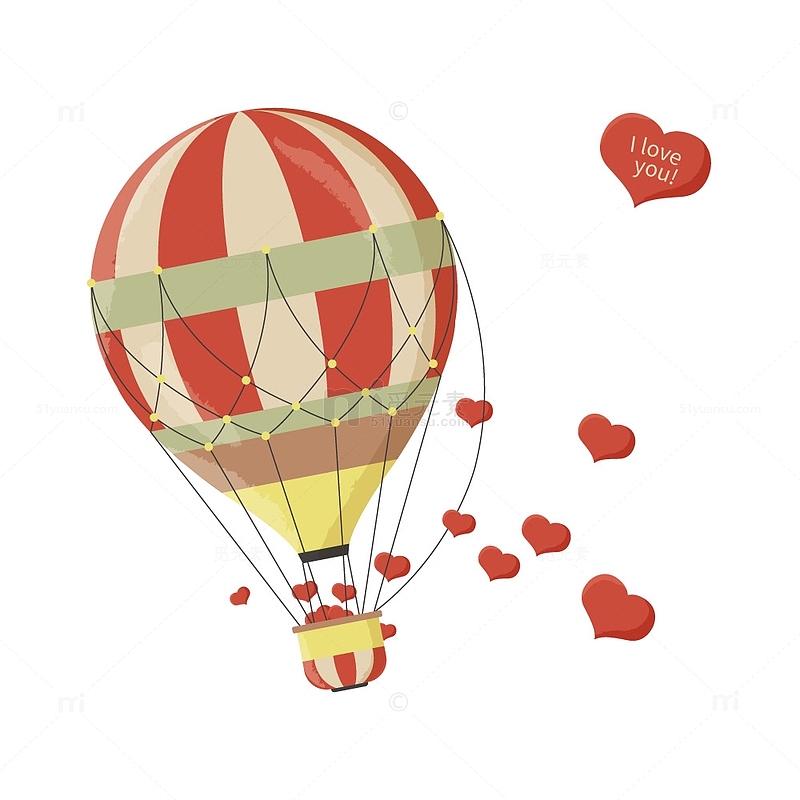 红色爱心情人节热气球元素
