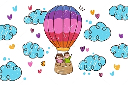 儿童涂鸦热气球卡通元素