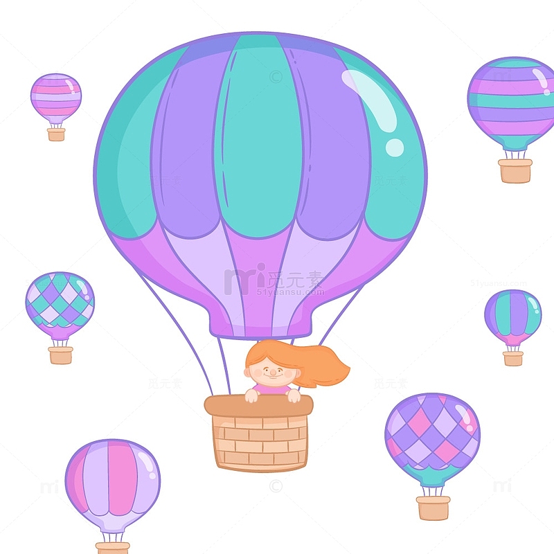 乘坐热气球漂浮的女孩