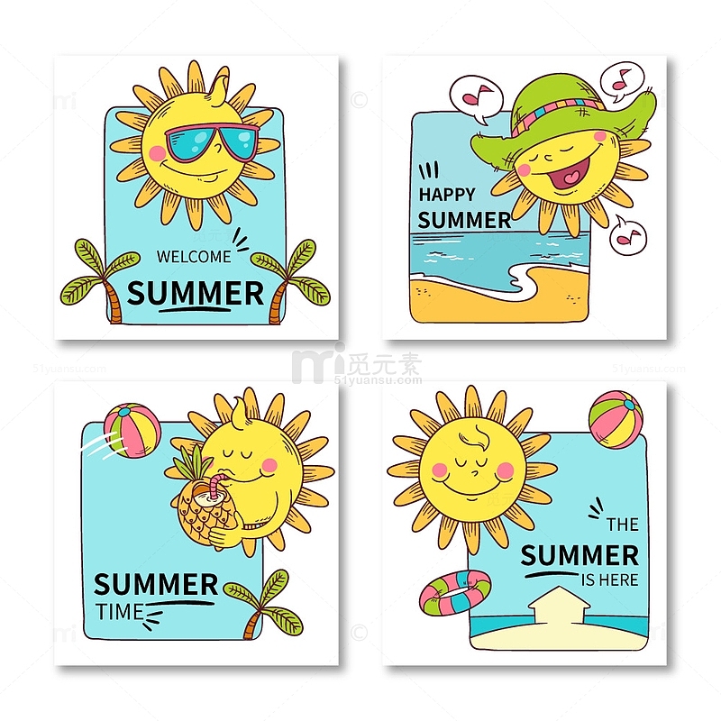 夏季旅游度假卡通贴纸