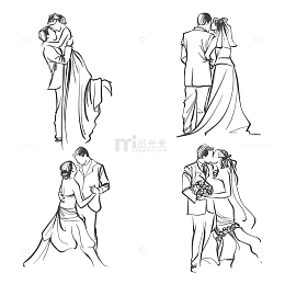 结婚婚纱照情侣线描画