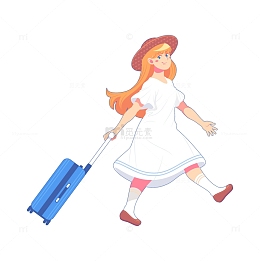 拉着行李箱的美丽女孩