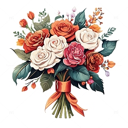 手捧花婚礼美式漫画手绘插画3