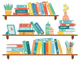 书架上的书籍插画