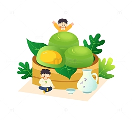 清明节青团酒壶人物插画元素