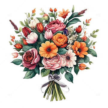 手捧花婚礼美式漫画手绘插画4