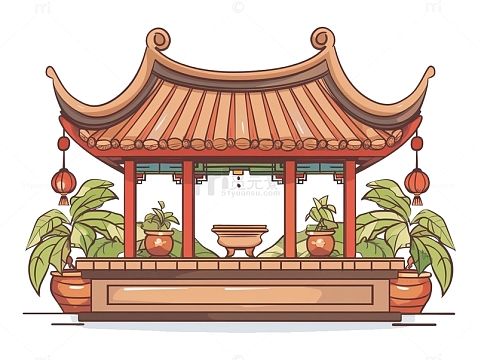 卡通中国风寺庙祭台