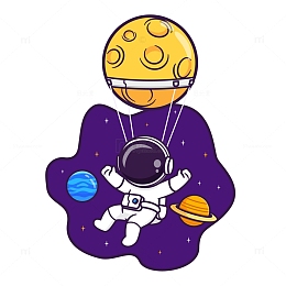 手绘宇航员太空飞行