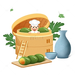 清明节青团艾草酒卡通人物