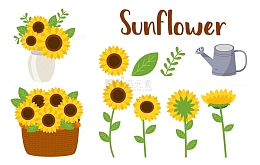 花瓶插花卡通向日葵