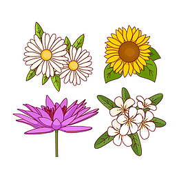 小雏菊睡莲向日葵栀子花卡通花卉