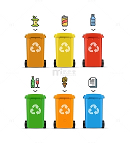 垃圾分类扁平插画元素