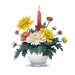 黄颜色创意矢量清明节菊花祭祀蜡烛