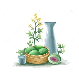 青团清明节酒壶酒杯手绘