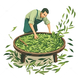 制茶非遗文化插画元素春茶非遗文化制茶场景