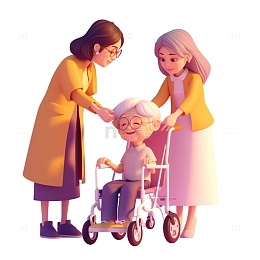 重阳节敬老帮老人推轮椅美德