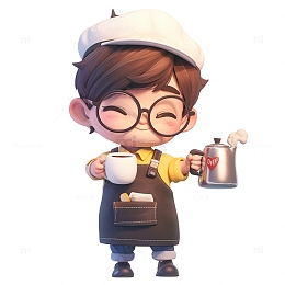 Q版咖啡师咖啡喝咖啡