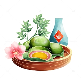 手绘清明节特色美食青团艾叶插画元素