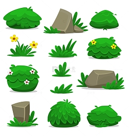 绿色小清新石块草堆草丛