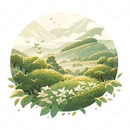 手绘插画春茶茶园免扣元素