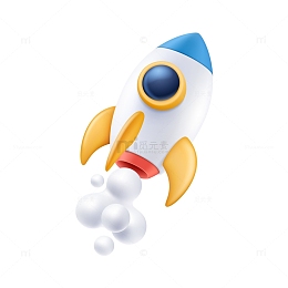 带烟雾的3D小火箭