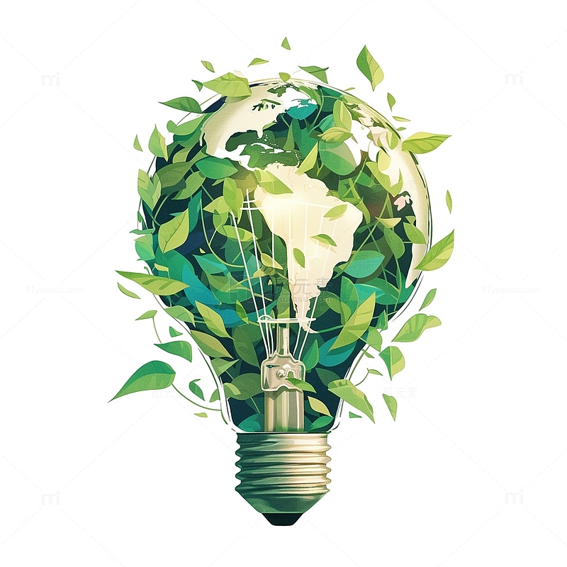 地球一小时环保灯泡植物叶子元素