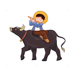 骑牛吹笛少年