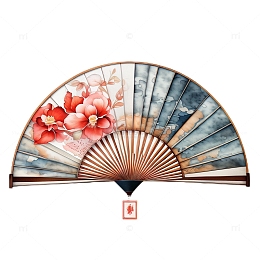 扇子纸扇工笔花朵