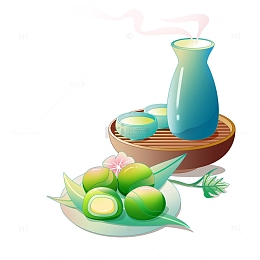 简约国风手绘清明节酒壶青团元素
