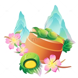简约国风清明节青团山艾叶元素