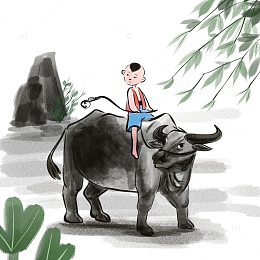 清明牧童插画
