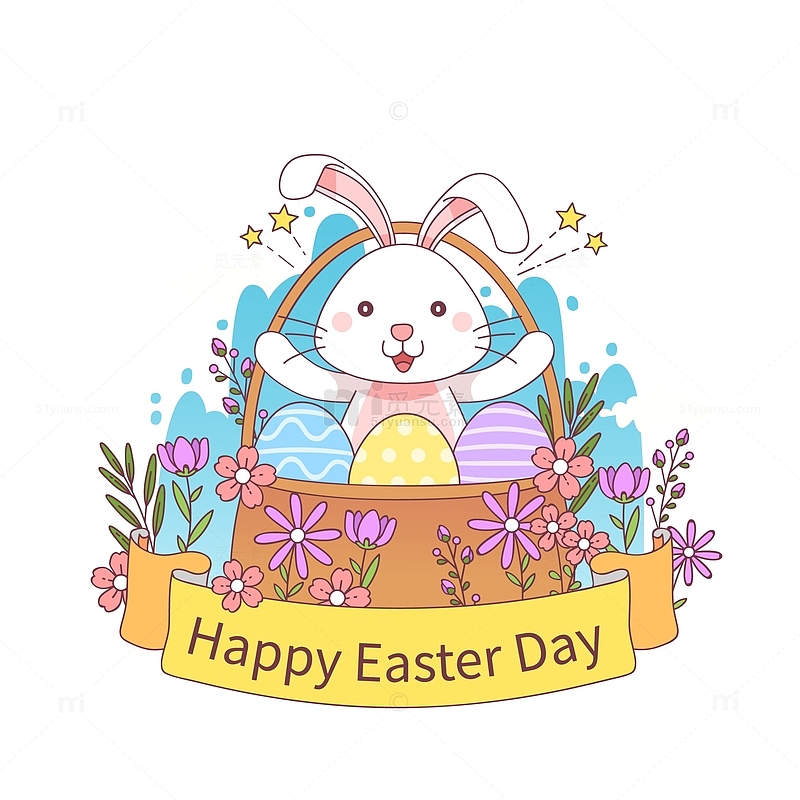复活节卡通兔子花篮元素
