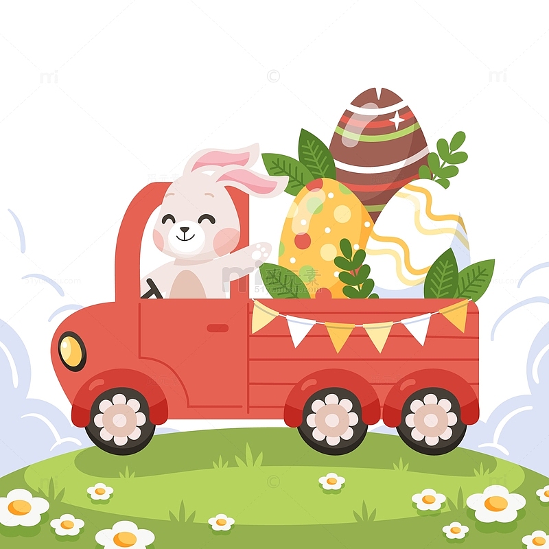 小兔子开车载着彩蛋郊游