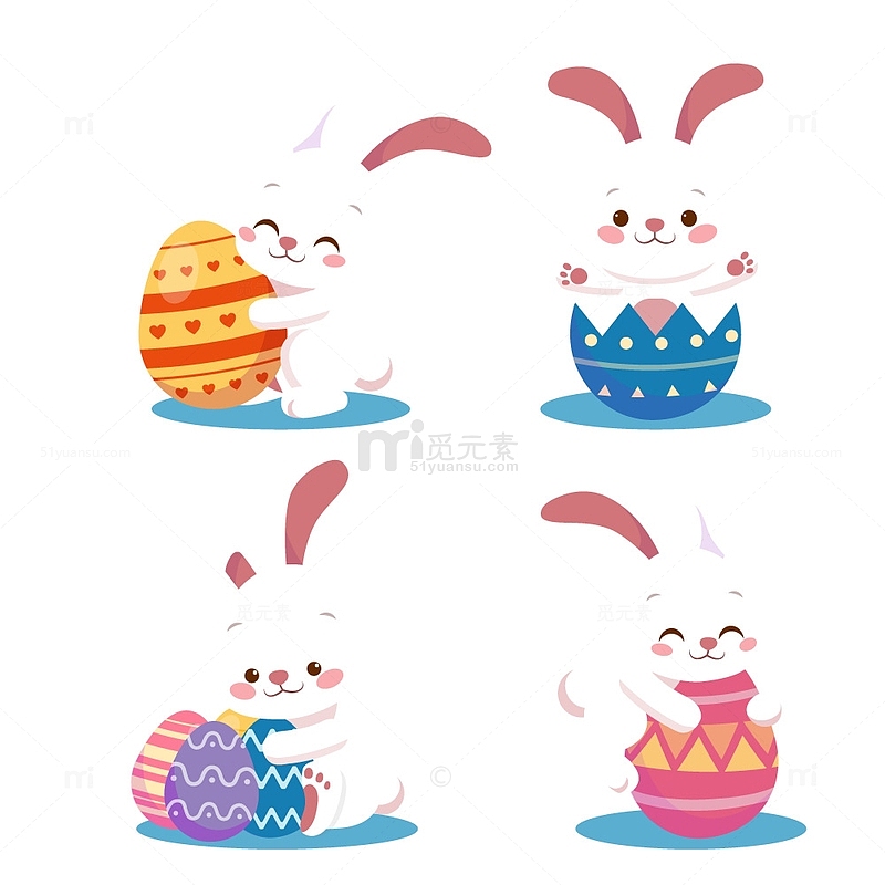 和彩蛋玩耍的复活节兔子