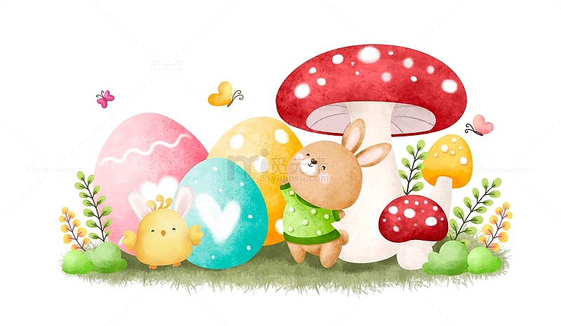 彩蛋蘑菇兔子复活节儿插