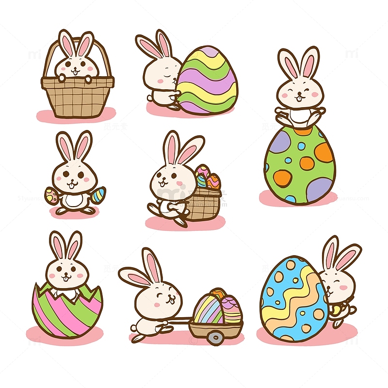 卡通兔子复活节元素