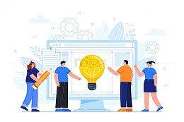 团队思维分享协作插画