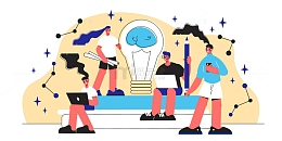 团队合作平面概念灯泡插图