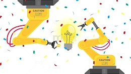 两个带灯泡的机械臂平面设计矢量图