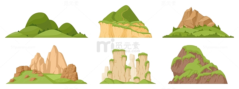 卡通岩石山脉自然景观