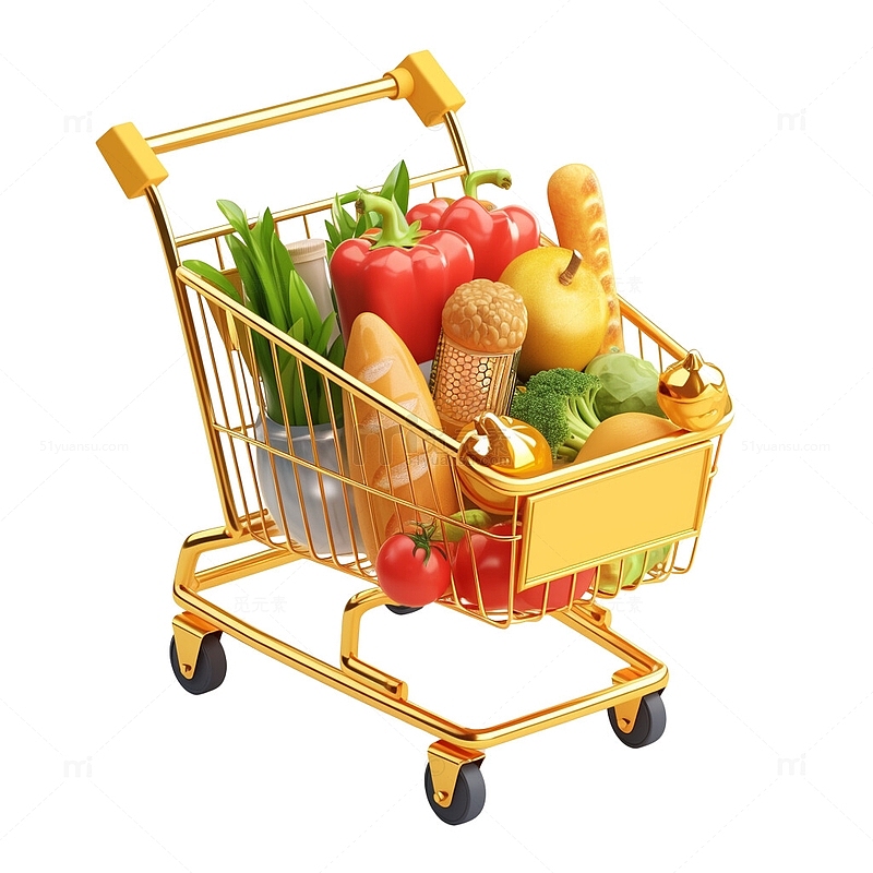 装满蔬菜食物的购物车