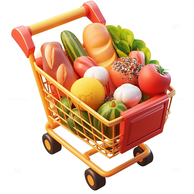装满蔬菜食物的购物车