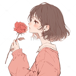 动漫女孩拿着一只鲜花