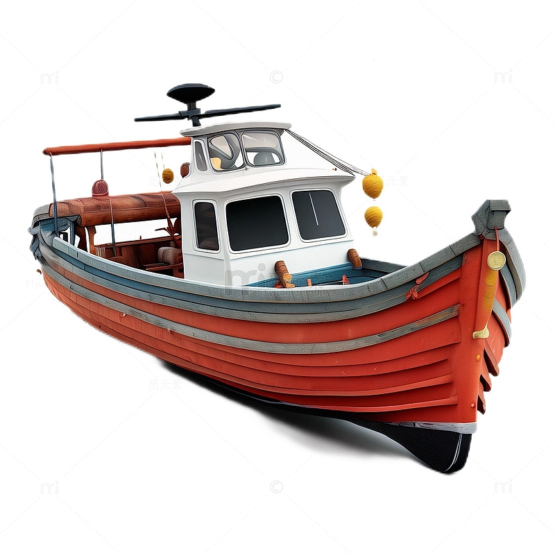 3D立体渔船交通工具船卡通免扣