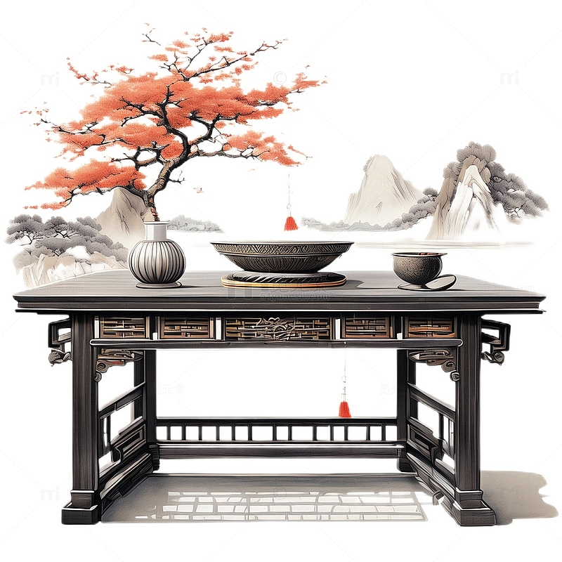 中国风雕花唯美3D立体桌子
