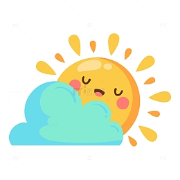 手绘卡通太阳云朵插画