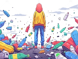 世界卫生日垃圾与人物主题插画