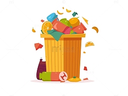 装满垃圾的黄色垃圾桶