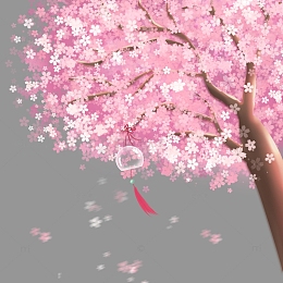 春天樱花树手绘樱花插画元素
